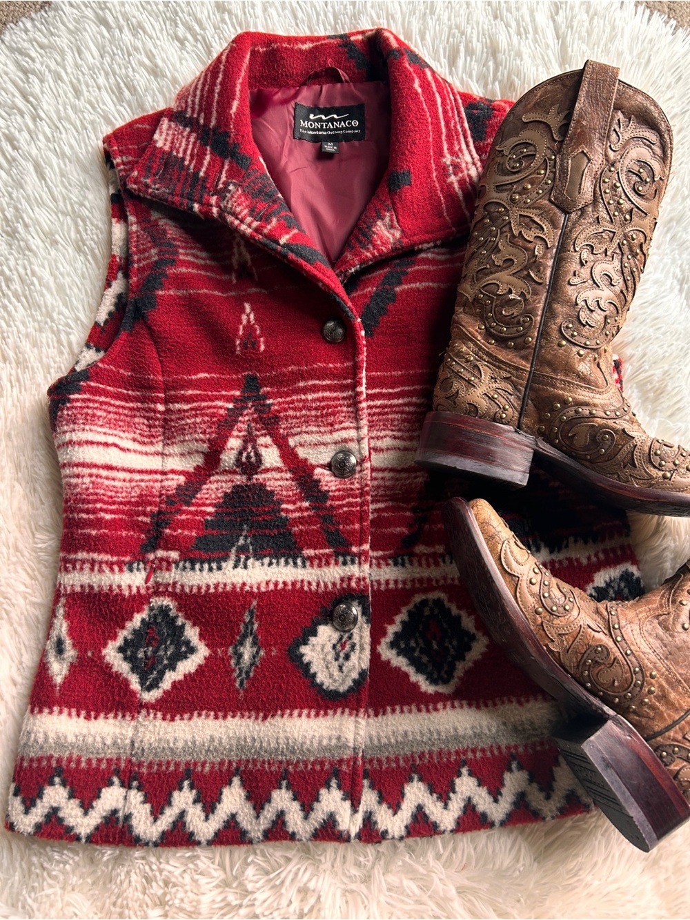 Montanaco Red Aztec Pattern Vest - Size Medium